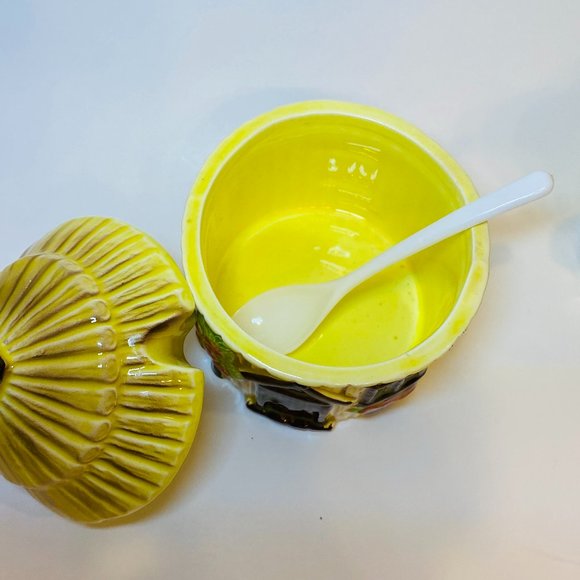 Vintage Straw Tiki Hut Ceramic Creamer & Sugar Bowl with Spoon - Picture 6 of 7